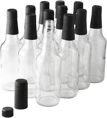 FastRack Woozy Bottle 10oz (Pack of 24) | Small Hot Sauce Bottles for Canning | Empty Clear Glass Sauce Bottle with Black Plastic Caps | Leakproof Cap - No Dripper Included in Saudi Arabia