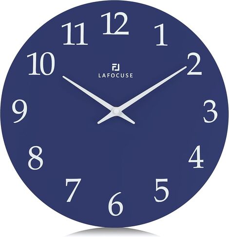 Lafocuse 12 Inch Modern Simple Navy Blue Wall Clock Battery Operated Silent Non-Ticking, Wooden Minimalist Wall Clock for Living Room Decor Kitchen Bedroom Office in Kuwait