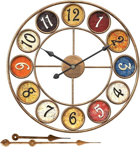 Large Separate Dial Vintage Wall Clock 24 inch Retro Decor | for Living Room Home Office Kitchen Farmhouse,Silent Non-Ticking,Rustic Oversize Gold Metal Frame in Saudi Arabia