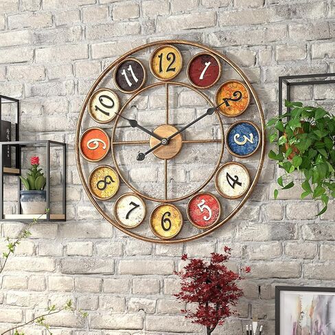 Large Separate Dial Vintage Wall Clock 24 inch Retro Decor | for Living Room Home Office Kitchen Farmhouse,Silent Non-Ticking,Rustic Oversize Gold Metal Frame in Saudi Arabia