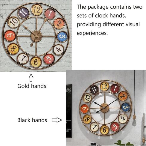 Large Separate Dial Vintage Wall Clock 24 inch Retro Decor | for Living Room Home Office Kitchen Farmhouse,Silent Non-Ticking,Rustic Oversize Gold Metal Frame in Saudi Arabia