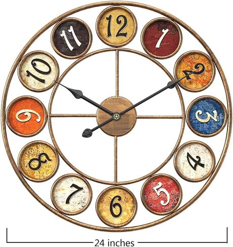 Large Separate Dial Vintage Wall Clock 24 inch Retro Decor | for Living Room Home Office Kitchen Farmhouse,Silent Non-Ticking,Rustic Oversize Gold Metal Frame in Saudi Arabia