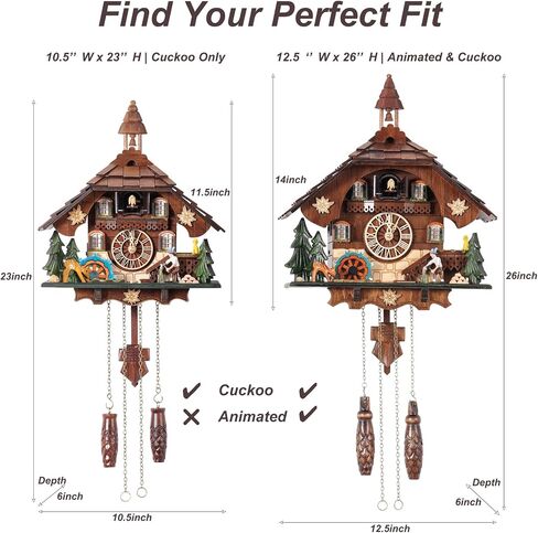 Cuckoo Clock Wall Art, Animated Scene, 12 Melodies, Volume Control, Night Mode, Germany Style Black Forest Retro Handcrafted Wooden Chalet, Traditional Rustic Home Decor, Gift for Family (12.5"x26") in Saudi Arabia