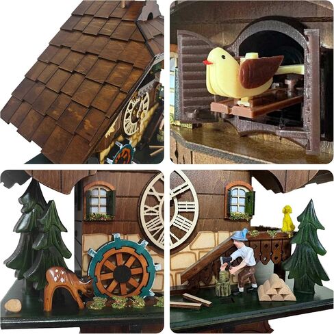 Cuckoo Clock Wall Art, Animated Scene, 12 Melodies, Volume Control, Night Mode, Germany Style Black Forest Retro Handcrafted Wooden Chalet, Traditional Rustic Home Decor, Gift for Family (12.5"x26") in Saudi Arabia