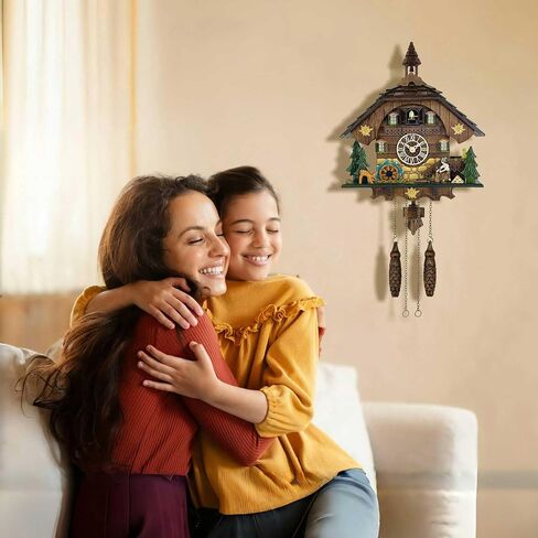 Cuckoo Clock Wall Art, Animated Scene, 12 Melodies, Volume Control, Night Mode, Germany Style Black Forest Retro Handcrafted Wooden Chalet, Traditional Rustic Home Decor, Gift for Family (12.5"x26") in Saudi Arabia
