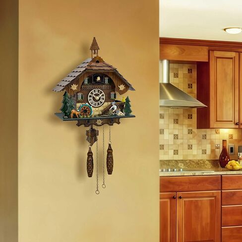 Cuckoo Clock Wall Art, Animated Scene, 12 Melodies, Volume Control, Night Mode, Germany Style Black Forest Retro Handcrafted Wooden Chalet, Traditional Rustic Home Decor, Gift for Family (12.5"x26") in Saudi Arabia