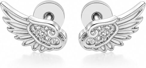 Angel Wing Stud Earrings For Women, Y2K Mini Wings Hidden Flat Back Cartilage Earring Cubic Zirconia 316L Stainless Steel Helix Piercing Statement Minimalist Jewelry Gift in Saudi Arabia