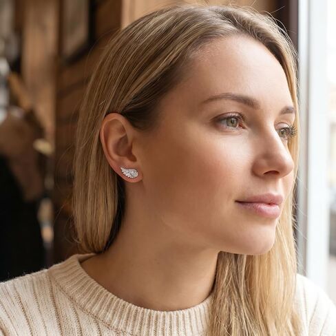 Angel Wing Stud Earrings For Women, Y2K Mini Wings Hidden Flat Back Cartilage Earring Cubic Zirconia 316L Stainless Steel Helix Piercing Statement Minimalist Jewelry Gift in Saudi Arabia
