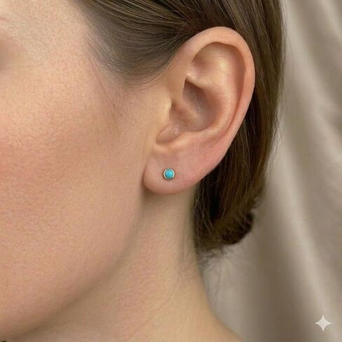 Kathy Bankston Handmade Tiny 3mm Turquoise Stud Earrings, 14K Gold Fill, American Mined Arizona Blue Turquoise, December Birthstone in Saudi Arabia