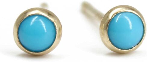 Kathy Bankston Handmade Tiny 3mm Turquoise Stud Earrings, 14K Gold Fill, American Mined Arizona Blue Turquoise, December Birthstone in Saudi Arabia