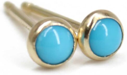 Kathy Bankston Handmade Tiny 3mm Turquoise Stud Earrings, 14K Gold Fill, American Mined Arizona Blue Turquoise, December Birthstone in Saudi Arabia