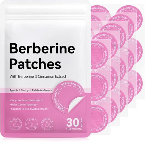 Berberine Patches – with Berberine, Pomegranate, Cinnamon & Vitamin B Complex, 8 Hours Long-Lasting Formula Support – Transdermal Wellness Patch for Men & Women – 30 Patches (1 Month Supply) in Kuwait