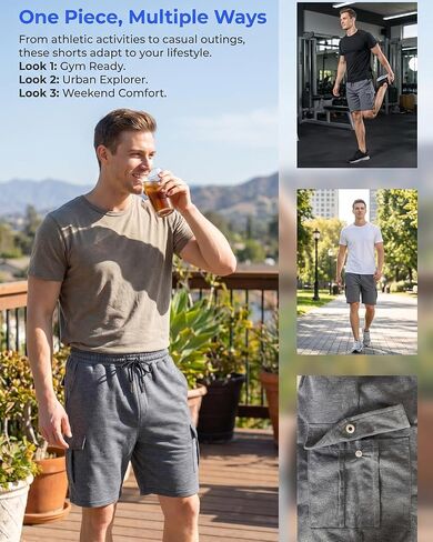 Men's Cargo Shorts with 4 Pockets Athletic Gym Drawstring Elastic Waistband Casual Summer Shorts for Men S-3XL in Kuwait