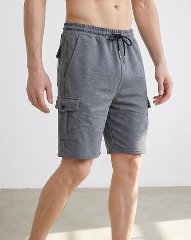 Men's Cargo Shorts with 4 Pockets Athletic Gym Drawstring Elastic Waistband Casual Summer Shorts for Men S-3XL in Kuwait