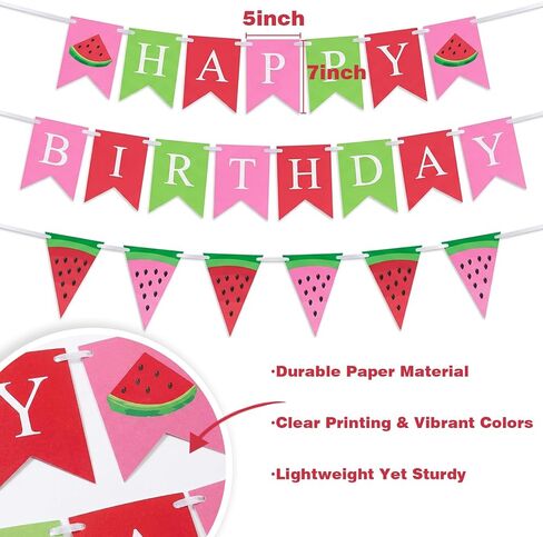 Watermelon Birthday Banner, Happy Birthday Party Decorations, Pink Red Green Summer Fruit Theme Bunting Garland for One in A Melon Baby Shower Indoor Outdoor Celebration Supplies in Saudi Arabia