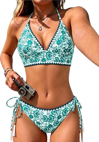 XUNYU Bikini Sets for Women Two Piece Triangle Swimsuit Floral Sexy Thong Bathing Suit Padded V Neck Halter Swim Suits 2026 in Saudi Arabia