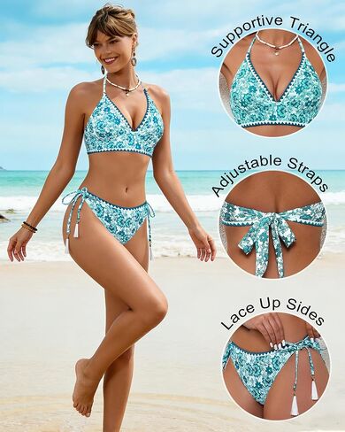 XUNYU Bikini Sets for Women Two Piece Triangle Swimsuit Floral Sexy Thong Bathing Suit Padded V Neck Halter Swim Suits 2026 in Saudi Arabia