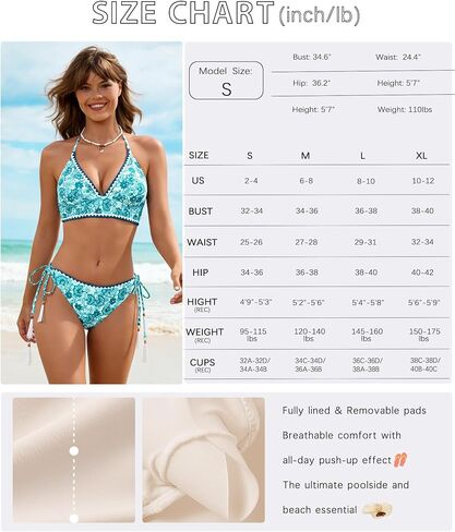 XUNYU Bikini Sets for Women Two Piece Triangle Swimsuit Floral Sexy Thong Bathing Suit Padded V Neck Halter Swim Suits 2026 in Saudi Arabia