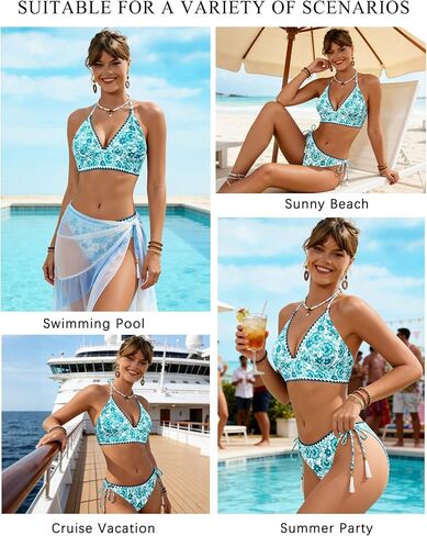 XUNYU Bikini Sets for Women Two Piece Triangle Swimsuit Floral Sexy Thong Bathing Suit Padded V Neck Halter Swim Suits 2026 in Saudi Arabia