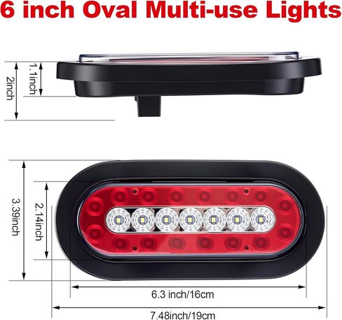 Sumind 8 PCS 6" Oval LED Trailer Tail Lights, 24 LED Trailer Marker Lights 12v Brake Stop Ip67 Waterproof Sealed Flush Mount for Truck RV Boat(Red) in Kuwait