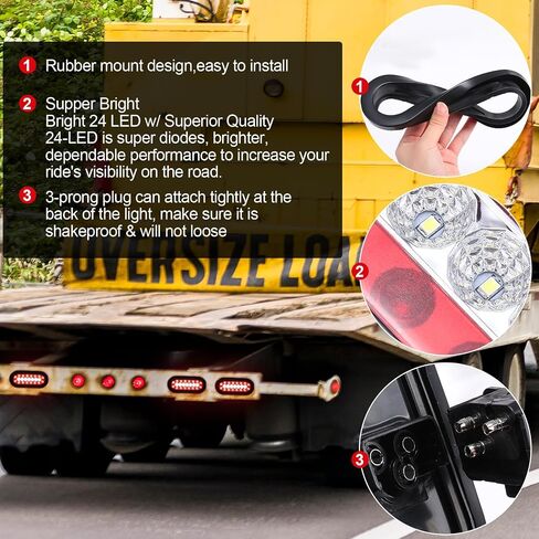 Sumind 8 PCS 6" Oval LED Trailer Tail Lights, 24 LED Trailer Marker Lights 12v Brake Stop Ip67 Waterproof Sealed Flush Mount for Truck RV Boat(Red) in Kuwait