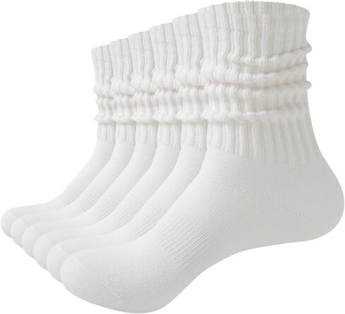 Women's Slouchy Socks, Vintage Scrunch Crew Socks, Solid Cotton Chunky Ribbed Cozy Socks, Size 5-11 in Kuwait