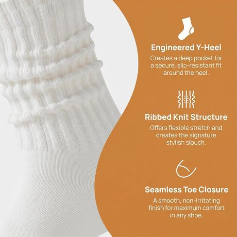 Women's Slouchy Socks, Vintage Scrunch Crew Socks, Solid Cotton Chunky Ribbed Cozy Socks, Size 5-11 in Kuwait