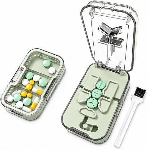 Safe Pill Splitter - Accurate & Even Cut, Hidden Sharp Blade, Easy to Open, Durable Tablet Cutter for Small & Large Pills, Perfect for Travel & Daily Use (Green) in Kuwait