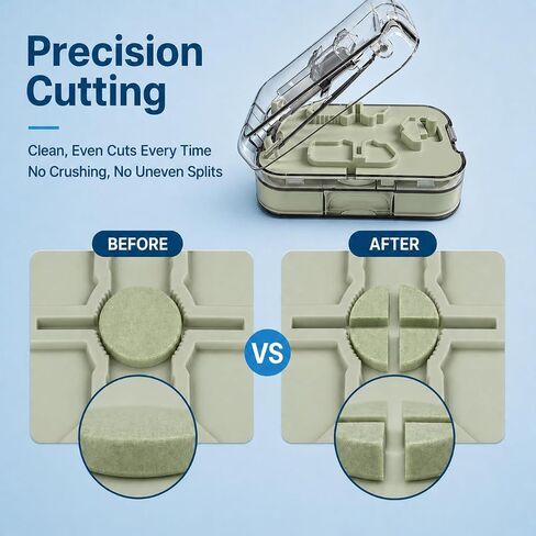 Safe Pill Splitter - Accurate & Even Cut, Hidden Sharp Blade, Easy to Open, Durable Tablet Cutter for Small & Large Pills, Perfect for Travel & Daily Use (Green) in Kuwait