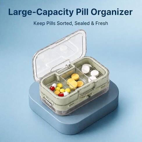 Safe Pill Splitter - Accurate & Even Cut, Hidden Sharp Blade, Easy to Open, Durable Tablet Cutter for Small & Large Pills, Perfect for Travel & Daily Use (Green) in Kuwait