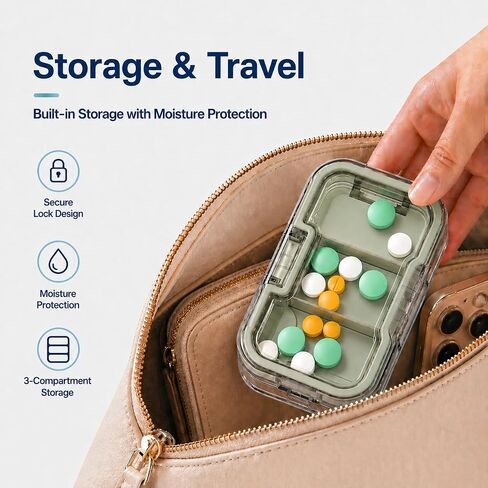 Safe Pill Splitter - Accurate & Even Cut, Hidden Sharp Blade, Easy to Open, Durable Tablet Cutter for Small & Large Pills, Perfect for Travel & Daily Use (Green) in Kuwait