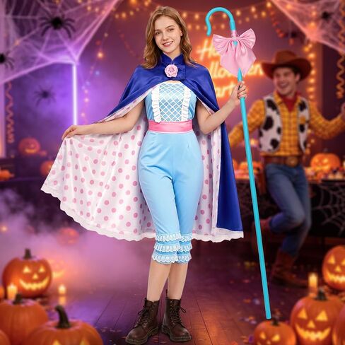 5 Pcs Shepherdess Costume Women Adult Shepherd Staff Hook Bowtie Cape Bow Hair Clip Brooch Halloween Costume Cosplay Outfit in Saudi Arabia