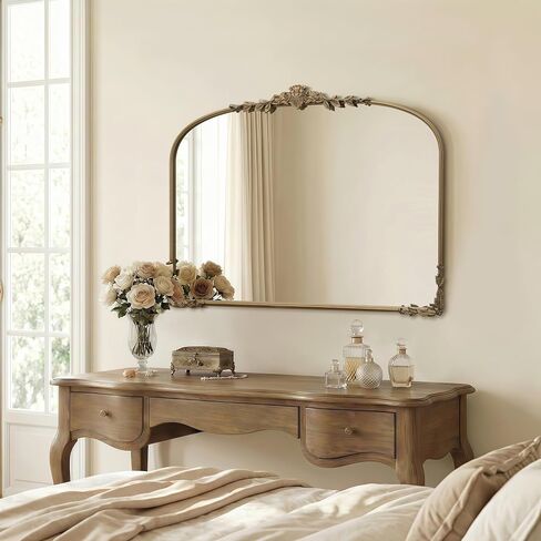 Besdomus Large Gold Arched Mirror: 40"x30" Matt Gold Baroque Vintage Wall Mirror - Traditional Ornate Antique for Bedroom/Fireplace/Entryway/Bathroom/Living Room - Ideal for Fashion-Conscious in Saudi Arabia