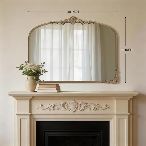 Besdomus Large Gold Arched Mirror: 40"x30" Matt Gold Baroque Vintage Wall Mirror - Traditional Ornate Antique for Bedroom/Fireplace/Entryway/Bathroom/Living Room - Ideal for Fashion-Conscious in Saudi Arabia