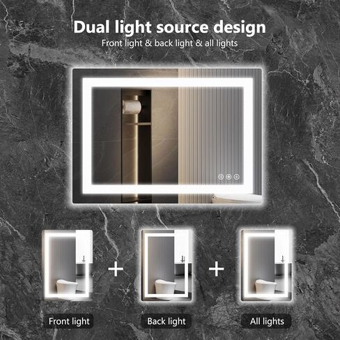 NEWBULIG 28"x 36" LED Bathroom Mirror with Lights, Anti-Fog | Lighted Bathroom Vanity Mirror for Wall, Memory Function, Dimmable, Tempered Glass, Shatter-Proof in Saudi Arabia