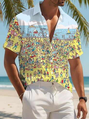 Short-Sleeved Shirt for Men, Designed for Casual Beach Outings, Made from Polyester in Kuwait