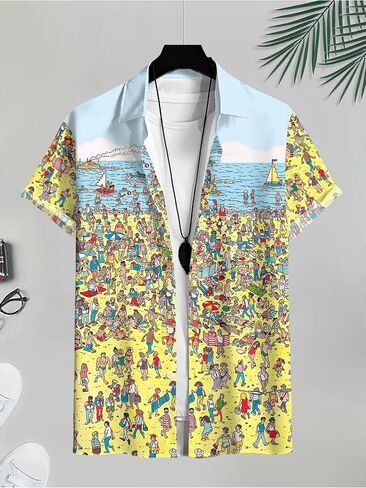 Short-Sleeved Shirt for Men, Designed for Casual Beach Outings, Made from Polyester in Kuwait