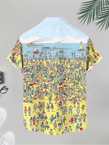 Short-Sleeved Shirt for Men, Designed for Casual Beach Outings, Made from Polyester in Kuwait