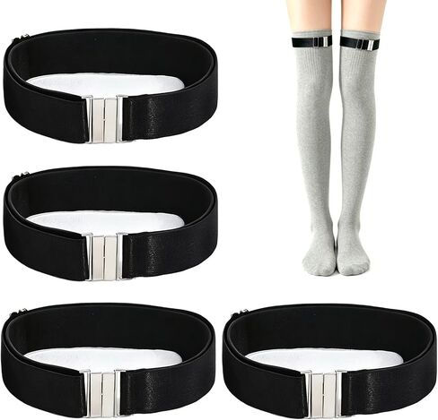 4 Pack Black Women's Garter Thigh Belt, Plus Size Adjustable Elastic Leg Garter Belt with Buckle for Thigh High Socks and Gothic Harness in Saudi Arabia