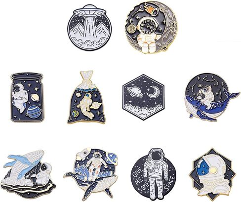 10Pcs Alloy Enamel Brooch Pins Astronaut Planet Theme 10 Styles Colorful Cartoon Whale Bottle Starry Sky Lapel Pins Badge for Backpacks Clothing in Saudi Arabia