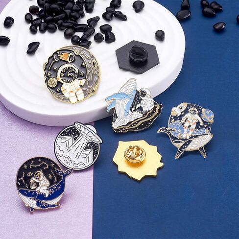 10Pcs Alloy Enamel Brooch Pins Astronaut Planet Theme 10 Styles Colorful Cartoon Whale Bottle Starry Sky Lapel Pins Badge for Backpacks Clothing in Saudi Arabia