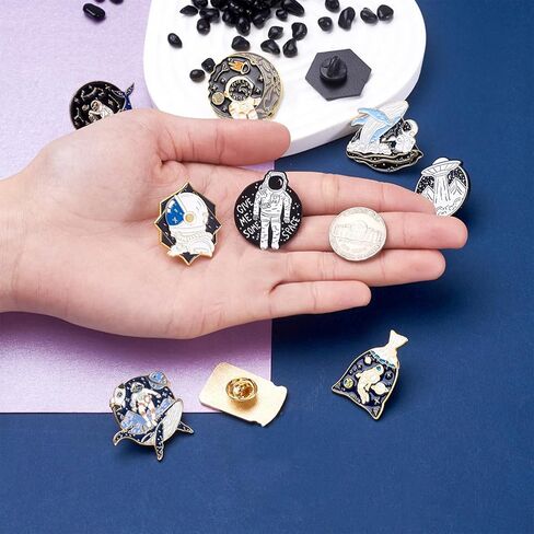 10Pcs Alloy Enamel Brooch Pins Astronaut Planet Theme 10 Styles Colorful Cartoon Whale Bottle Starry Sky Lapel Pins Badge for Backpacks Clothing in Saudi Arabia