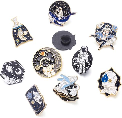 10Pcs Alloy Enamel Brooch Pins Astronaut Planet Theme 10 Styles Colorful Cartoon Whale Bottle Starry Sky Lapel Pins Badge for Backpacks Clothing in Saudi Arabia