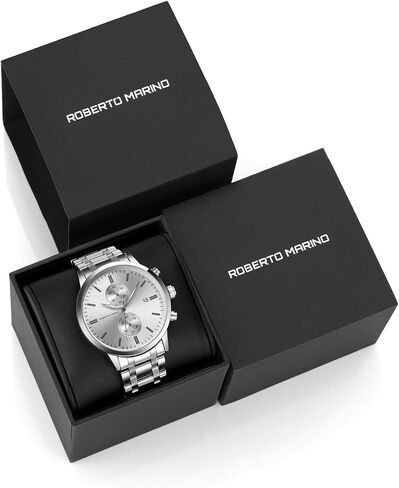 Roberto Marino RM4774 Men’s Luxury Wrist Watch, Black Stainless Steel Japanese Quartz, 43mm, 3 ATM Water Resistant, Black Dial, Elegant Dress Watches for Men in Saudi Arabia