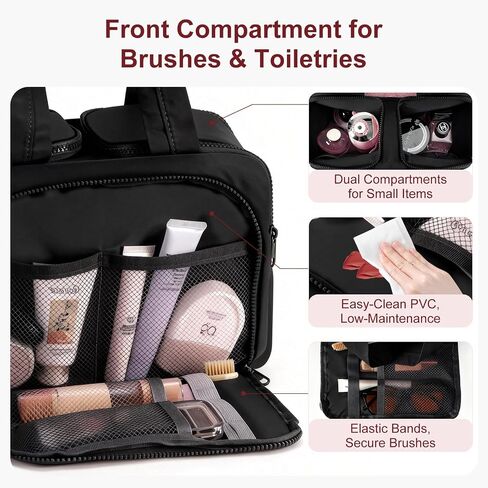 Travel Makeup Bag, Portable Travel Bag with Hanging Hook for Women, Waterproof and Hanging Toiletry Bags Travel Organizer Accessories for Travel Essentials,Black in Kuwait
