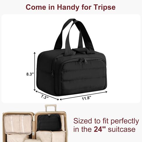 Travel Makeup Bag, Portable Travel Bag with Hanging Hook for Women, Waterproof and Hanging Toiletry Bags Travel Organizer Accessories for Travel Essentials,Black in Kuwait