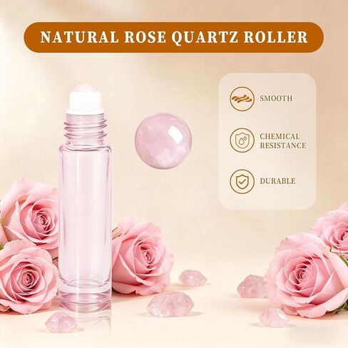 Cocurb 10ml Rose Quartz Roller Bottles with 8 Colors,Thick Travel Size Glass Bottles for Essential Oils Perfume with Liquid Dispensing Tools,Leak-Proof,Color Coding in Saudi Arabia