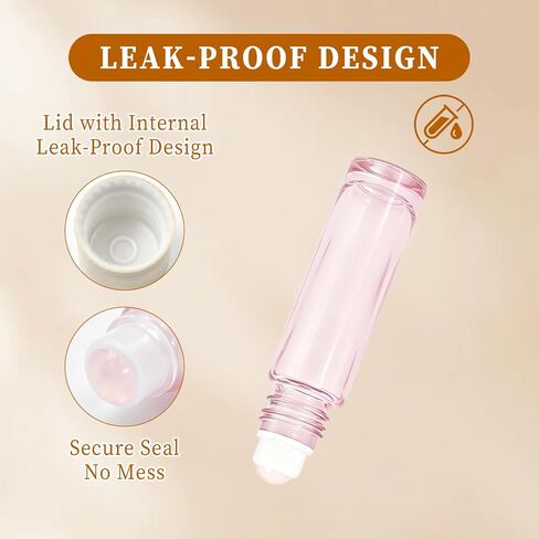 Cocurb 10ml Rose Quartz Roller Bottles with 8 Colors,Thick Travel Size Glass Bottles for Essential Oils Perfume with Liquid Dispensing Tools,Leak-Proof,Color Coding in Saudi Arabia