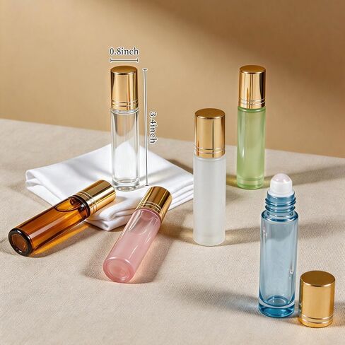 Cocurb 10ml Rose Quartz Roller Bottles with 8 Colors,Thick Travel Size Glass Bottles for Essential Oils Perfume with Liquid Dispensing Tools,Leak-Proof,Color Coding in Saudi Arabia