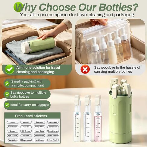 4 in 1 Travel Dispenser Bottle, 4 Pack 30ML Travel Bottles for Toiletries, 4 in 1 Travel Dispenser with Label, Leakproof & TSA Approved Portable Containers for Shampoo Lotion Conditioner Cream in Saudi Arabia